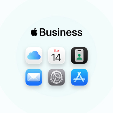 A lineup of business‑related apps and tools including iCloud, Calendar, Maps, Apple Business, Mail and App Store.
