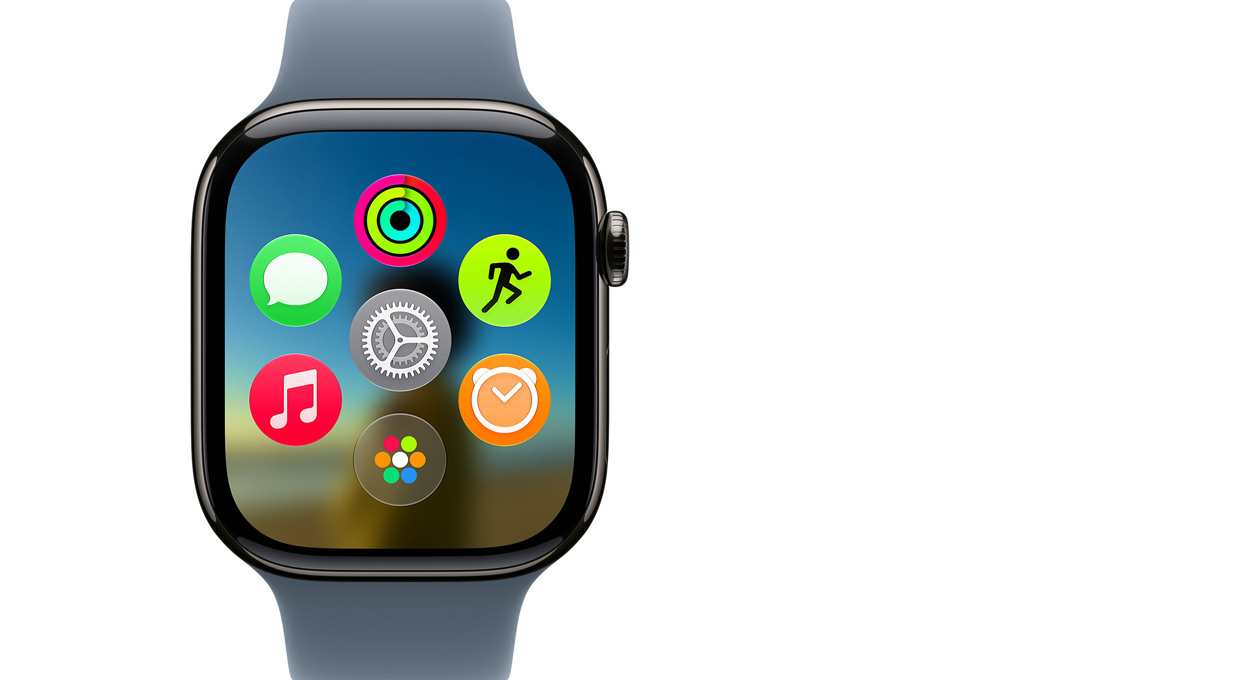 Apple Watch Series 11, Titaani liuskekivi, näytöllä dynaaminen appiruudukko