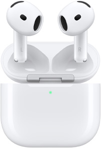 열려 있는 AirPods 5 충전 케이스와 그 위에 AirPods이 떠 있는 모습.