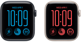 Apple Watch SE 3 z aluminiową kopertą w kolorze północy (czarnym), przód obudowy, wyświetlacz sięgający krawędzi, pokrętło Digital Crown, pasek sportowy w kolorze czarnym, przewód USB‑C do szybkiego ładowania Apple Watch podłączany magnetycznie