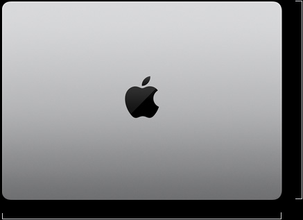 Parte exterior de una MacBook Pro de 14 pulgadas, cerrada, con el logo de Apple en el centro