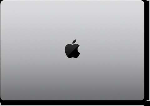 Parte exterior de una MacBook Pro de 16 pulgadas, cerrada, con el logo de Apple en el centro
